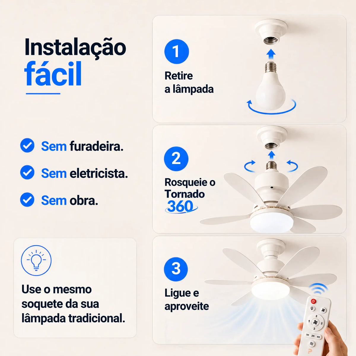 Super Ventilador TORNADO 360® + Lâmpada Smart Led + FRETE GRÁTIS